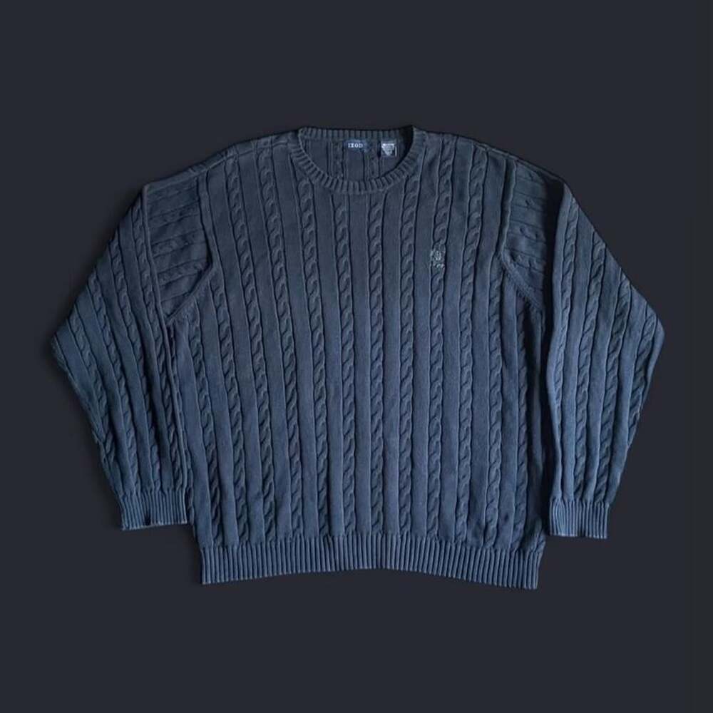 Vintage Cable Knit Sweater Mens XXL 2XL Black Izod